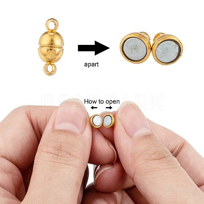Round Brass Magnetic Clasps with Loops KK-D331-G-NF-1