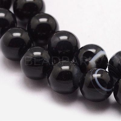 Natural Black Agate Bead Strands G-K166-13-8mm-05-1
