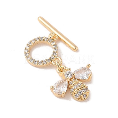 Golden Brass Micro Pave Cubic Zirconia Toggle Clasps KK-B100-039G-01-1