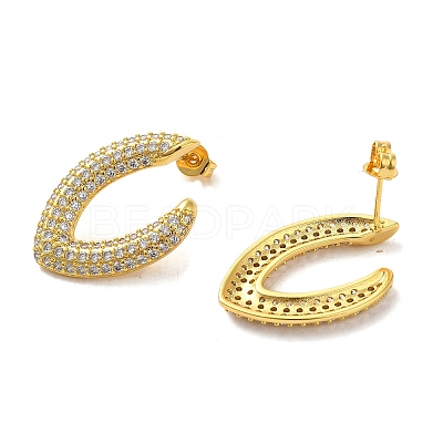 Brass Micro Pave Clear Cubic Zirconia Stud Earrings for Women EJEW-A040-04G-1