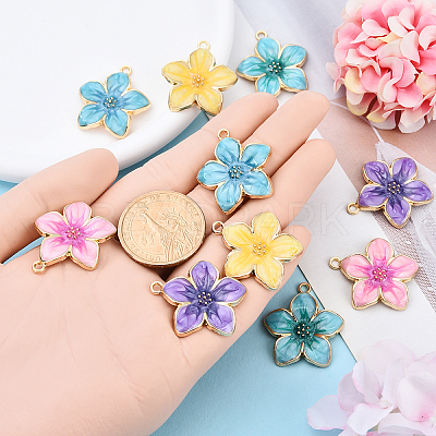 10Pcs 5 Colors Rack Plating Alloy Enamel Pendants ENAM-YW0004-73-1