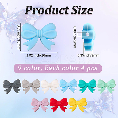 36Pcs 9 Colors Bowknot Food Grade Silicone Beads SIL-PA0001-03-1