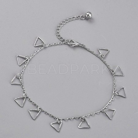 Brass Textured Triangle Charm Anklets AJEW-B005-23P-1