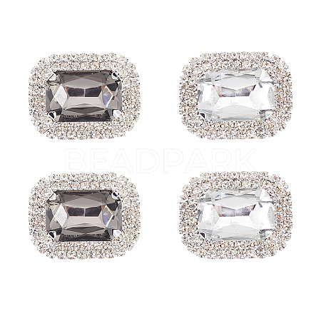 4Pcs 2 Colors Glass Rhinestone Rectangle Shoe Decorations FIND-FG0002-37-1