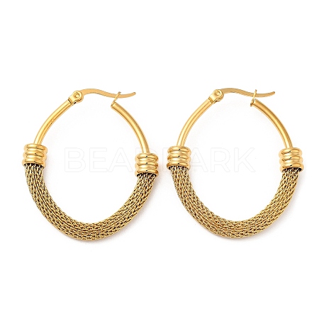 304 Stainless Steel Oval with Mesh Chains Hoop Earrings EJEW-M221-05G-1