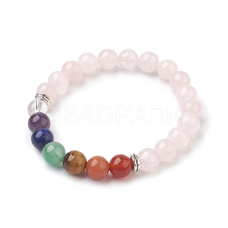Natural Rose Quartz Beads Stretch Bracelets BJEW-JB03846-02-1