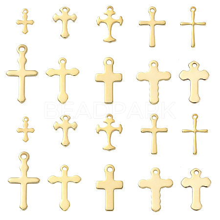 50Pcs 10 Styles 304 Stainless Steel Tiny Cross Charms STAS-CJ0002-25-1