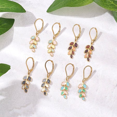 Leaf 304 Stainless Steel Enamel Leverback Earrings EJEW-JE06261-1
