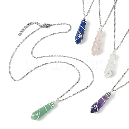 Natural Mixed Gemstone Faceted Bullet Shaped Pendant Necklaces NJEW-JN05026-02-1