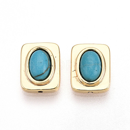 Brass Pave Synthetic Turquoise Beads KK-N258-14G-1