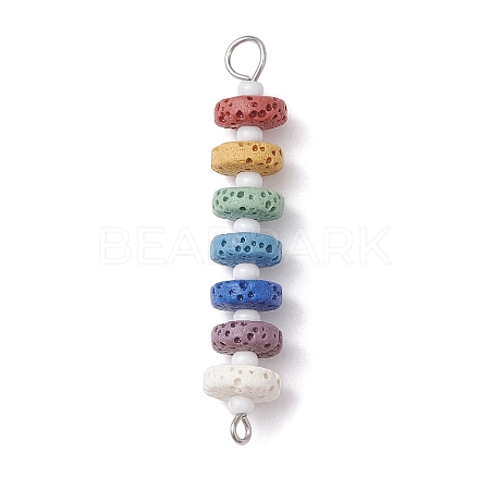 Chakra Natural Lava Rock Dyed Beaded Connector Charms PALLOY-JF02546-03-1