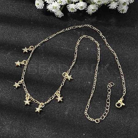 Brass Micro Pave Clear Cubic Zirconia Star Pendant Necklaces NJEW-B157-04G-1