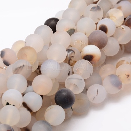 Frosted Natural Agate Round Beads Strands X-G-E322D-8mm-1