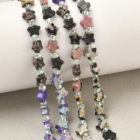 5 Styles Synthetic Imperial Jasper & Natural Green Spot Jasper & Rhodonite & Dalmatian Jasper & Kambaba Jasper Beads Strands G-D095-A02-1