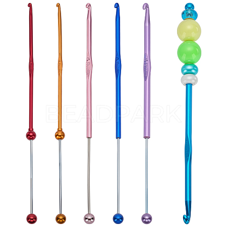 6Pcs 6 Colors 201 Stainless Steel Beadable Crochet Hooks FIND-FG0004-78-1