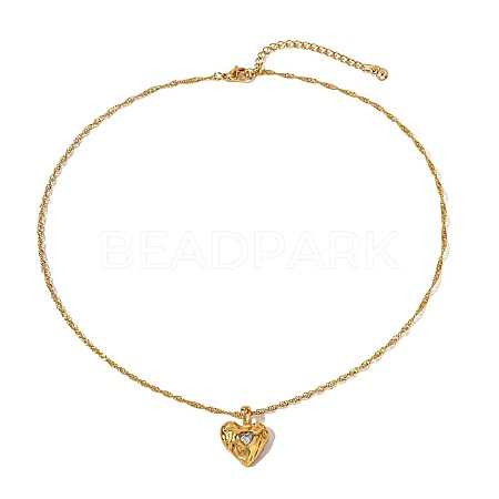 Valentine's Day 304 Stainless Steel Pave Cubic Zirconia Hammered Heart Pendant Necklaces for Women WG1D3D7-02-1