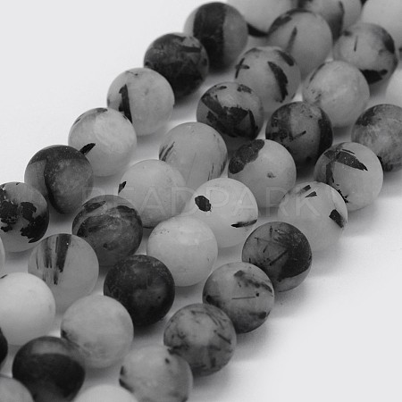 Natural Black Rutilated Quartz Beads Strands G-F570-02-6mm-1