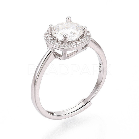 Adjustable 925 Sterling Silver Round Cut Moissanite Halo Promise Ring STER-T008-87P-1