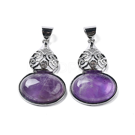 Natural Amethyst Oval Pendants G-A093-02P-02-1