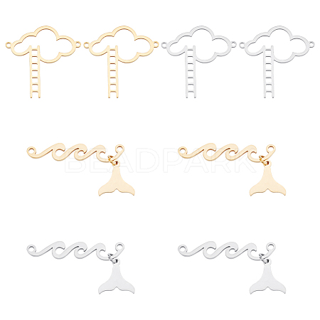 Unicraftale 8Pcs 4 Styles 201 Stainless Steel Connector Charms STAS-UN0039-24-1