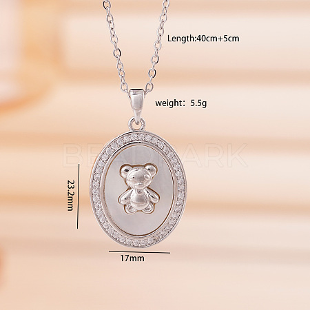 Brass Micro Pave Clear Cubic Zirconia with Natural White Shell Pendant 304 Stainless Steel Cable Chain Necklaces for Women WGAF233-02-1