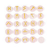 Brass Elder Futhark Alphabet Engraved Symbol Flat Round Natural Rose Quartz Rune Stones G-I373-01G-1