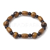 10mm Round Natural Tiger Eye & Dyed Black Synthetic Turquoise & Column wood Beaded Stretch Bracelets fo Women Men BJEW-JB10690-1