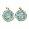 Brass Micro Pave Cubic Zirconia with Synthetic Opal Pendants KK-D096-15G-1