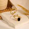 2Pcs 2 Colors Stainless Steel with Synthesis Gemstone Adjustable Cuff Rings RJEW-GO0001-37C-4