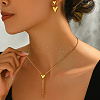 Sweet and Simple 201 Stainless Steel Heart Tassel Stud Earrings & Necklaces Set for Women EJ7179-4