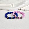 Blue Natural Mashan Jade Round Beaded Stretch Bracelet BJEW-SW00077-03-6