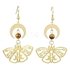 Moon & Butterfly Brass Dangle Earrings EJEW-TA00374-1