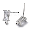 Rhodium Plated 925 Sterling Silver with Clear Cubic Zirconia Stud Earring Findings STER-G036-10P-2