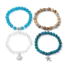 Synthetic Chrysocolla & Quartz Crystal & Glass & Alloy Beads Bracelets BJEW-JB10987-4