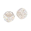 Polymer Clay Rhinestone European Large Hole Beads with Silver Color Plated Brass Cores FPDL-R002-15-1