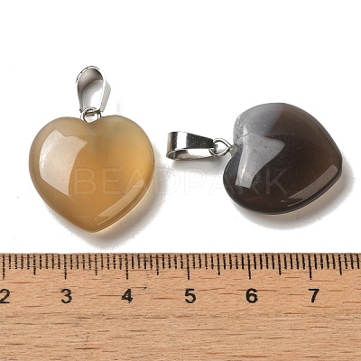 Heart Natural Grey Agate Pendants G-Q438-11-1