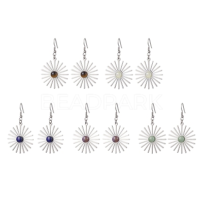 Star 201 Stainless Steel Natural Gemstone Dangle Earrings for Women EJEW-JE05835-1