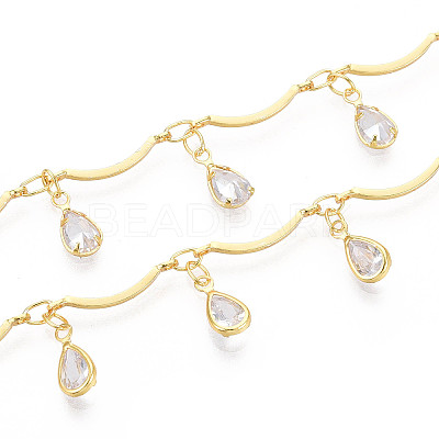 Brass Glass Scalloped Bar Chains CHC-T018-07G-1