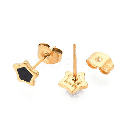 304 Stainless Steel Enamel Star Stud Earrings EJEW-T047-31G-A-1