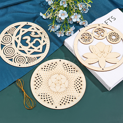 Wooden Bohemian Meditation Energy Symbol Cup Mats DJEW-WH0034-65B-1