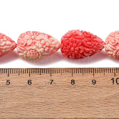 Synthetic Coral Dyed Carved Beads Strands SH-CBAE713-01B-1