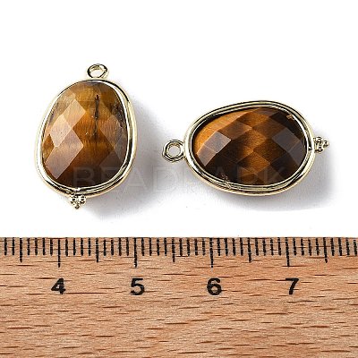Natural Tiger Eye Faceted Oval Connector Charms G-H323-02G-08-1