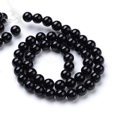 Natural Black Onyx Round Bead Strands G-T055-12mm-10-1