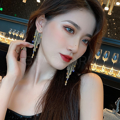 Alloy Rhinestone Star Tassel Chandelier Earrings FS-WGCE93B-01-1
