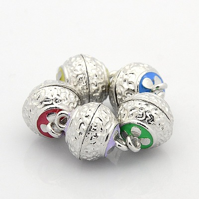Round Platinum Plated Alloy Enamel Magnetic Clasps with Loops ENAM-P110-M-1