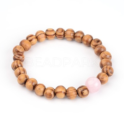 Wood Beaded Stretch Bracelets BJEW-JB01941-1