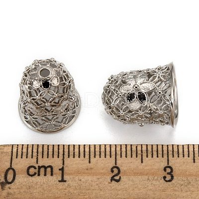 Hollow Bell with Flower Brass Cord Ends KK-M168-01P-1