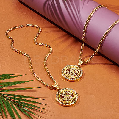 2Pcs Alloy Rotatable Dollar Sign Pendant Cuban Link Chain Necklaces NJEW-UN0001-77G-1