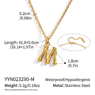 304 Stainless Steel Bamboo Initial Pendant Necklaces for Men Women WM4386-10-1