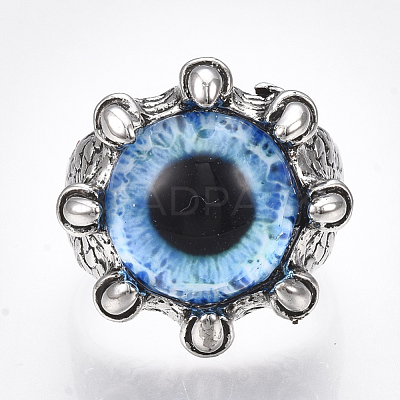 Adjustable Alloy Glass Finger Rings RJEW-T006-03B-1